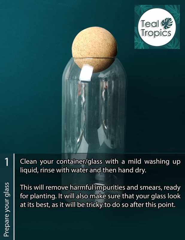 Clean your container/glass with a mild washing up liquid, rinse with water and then hand dry.