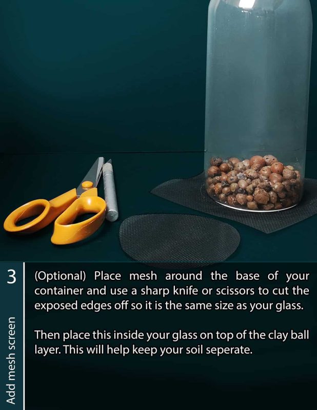 Soil separation process using a clay ball and mesh screen for gardening or planting.